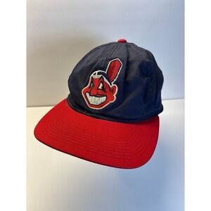 Vintage Cleveland Indians Chief Wahoo Snapback Hat KMG Pro Model Navy Red MLB